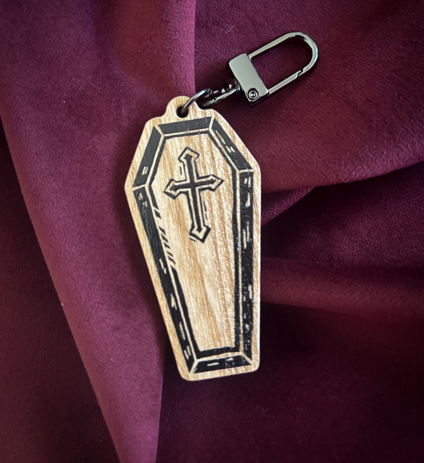 Wooden Coffin Keychain